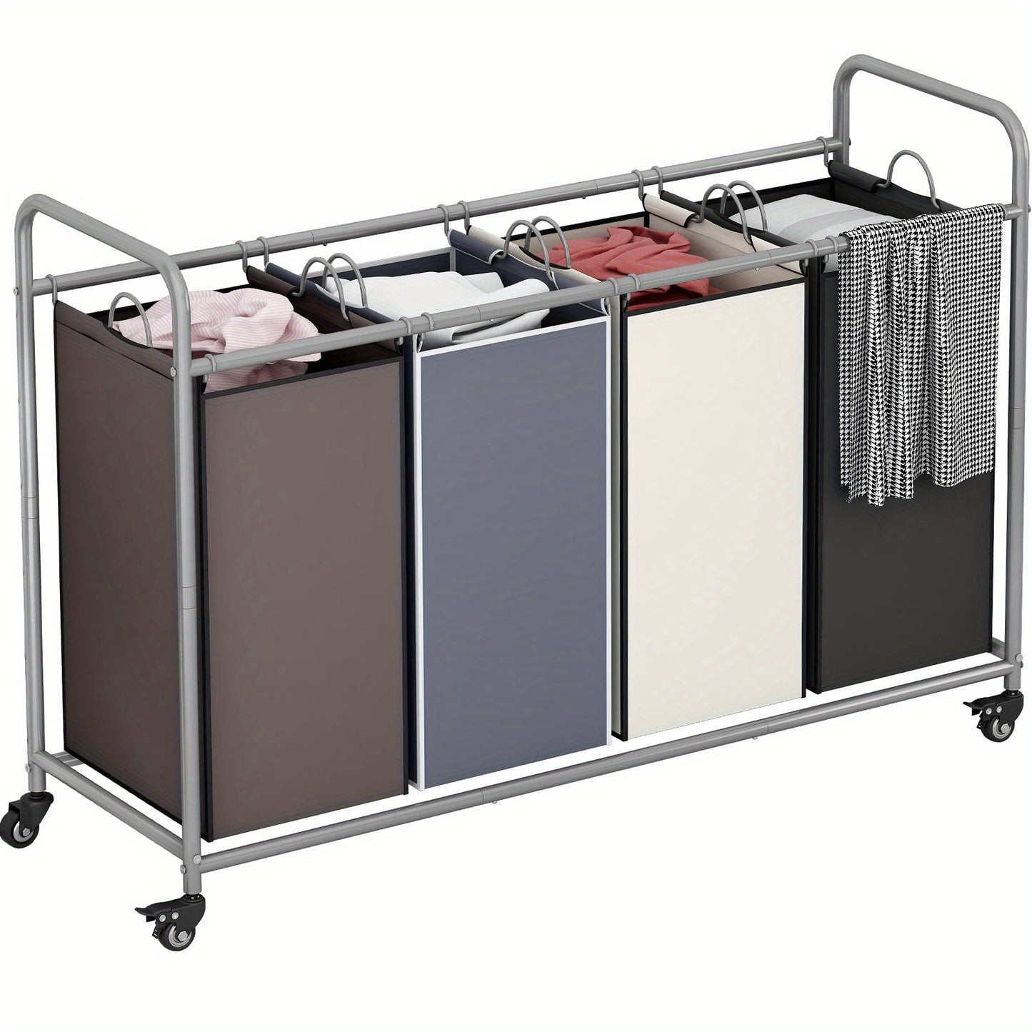 4-Bag Sorter Laundry Hamper Cart with Heavy-Duty Rolling Wheels