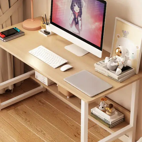 Light Oak Computer Desk with Bookshelf – Modern Home Office - Roomsium
