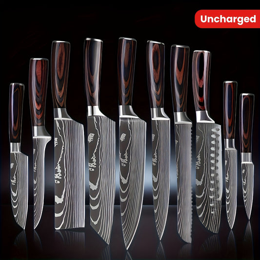 Damascus Pattern Knife Set – 7 or 10-Piece Stainless Steel Kitchen Knife Collection