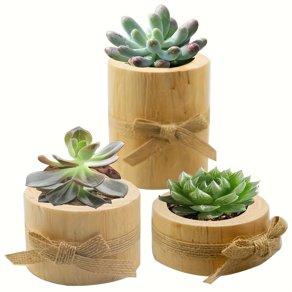 3-Piece Wooden Decorative Holder Set – Rustic Candle Holder or Planter Display