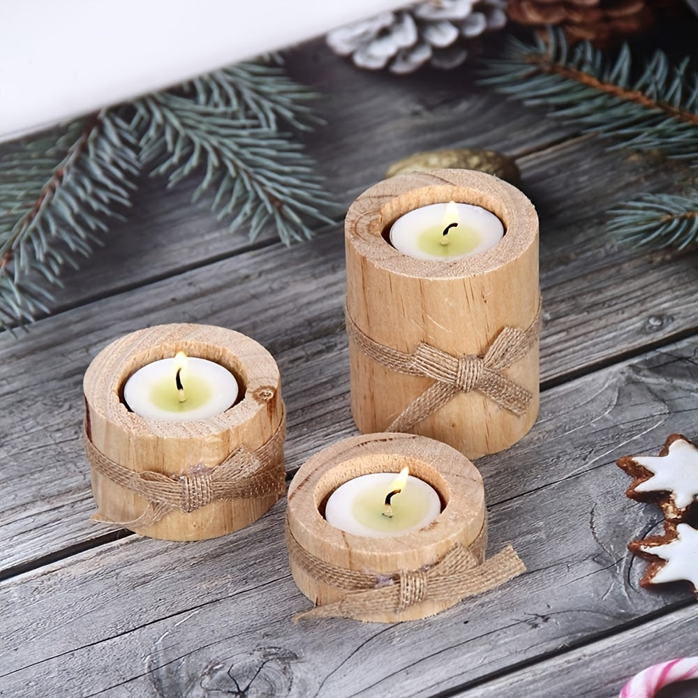 3-Piece Wooden Decorative Holder Set – Rustic Candle Holder or Planter Display