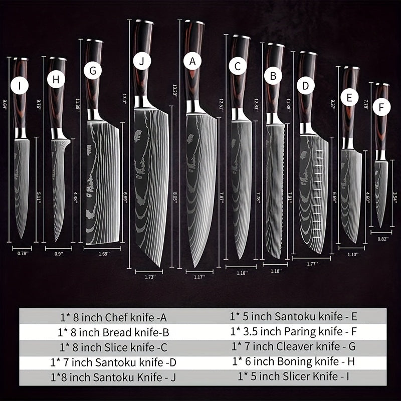 Damascus Pattern Knife Set – 7 or 10-Piece Stainless Steel Kitchen Knife Collection