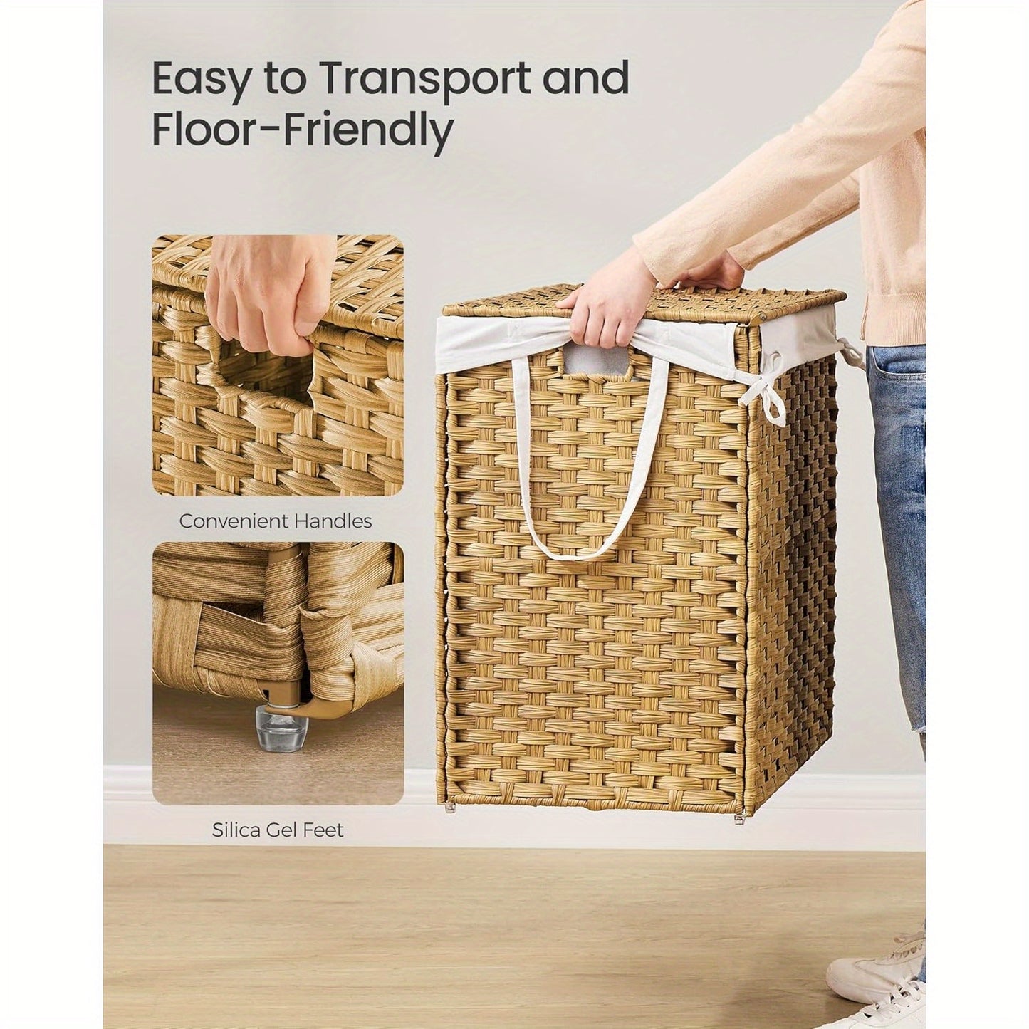 Foldable Laundry Hamper with Lid – 52.8 Gallon (200 L) Synthetic Rattan Clothes Basket