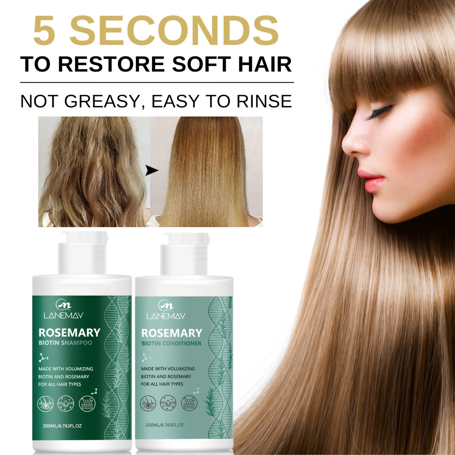 Lanemay Rosemary & Biotin Shampoo and Conditioner Set – Hair Care Duo