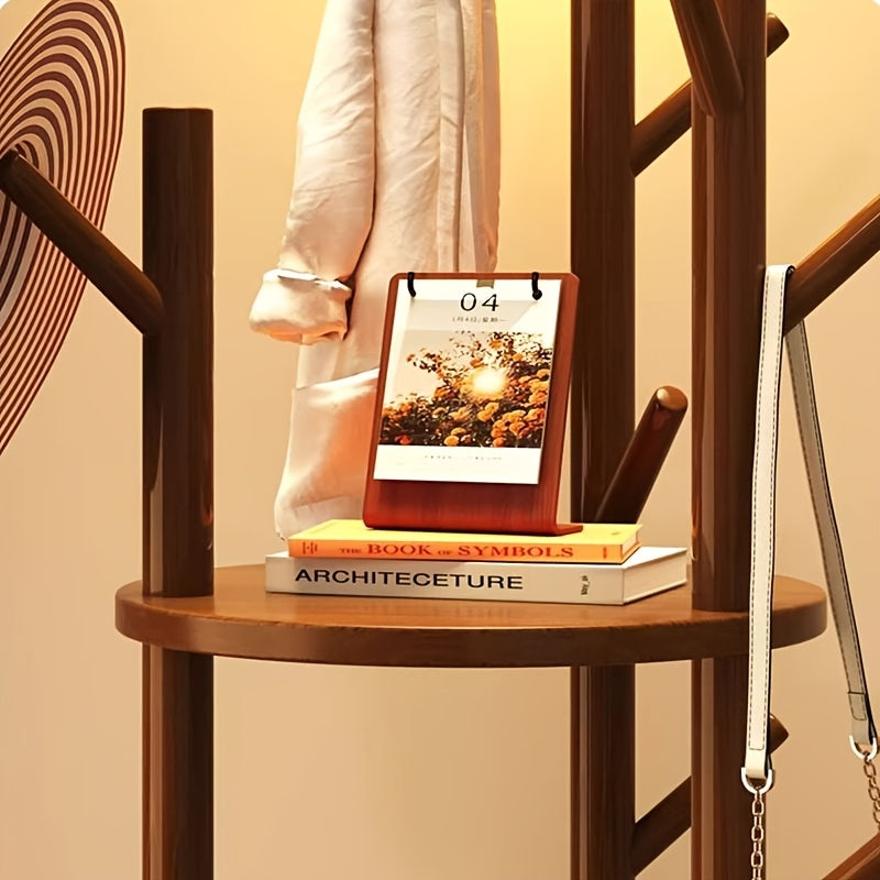 Rotary Solid Wood Coat Rack with 3 Shelves & 9 Hooks – Freestanding 360° Rotating Organizer