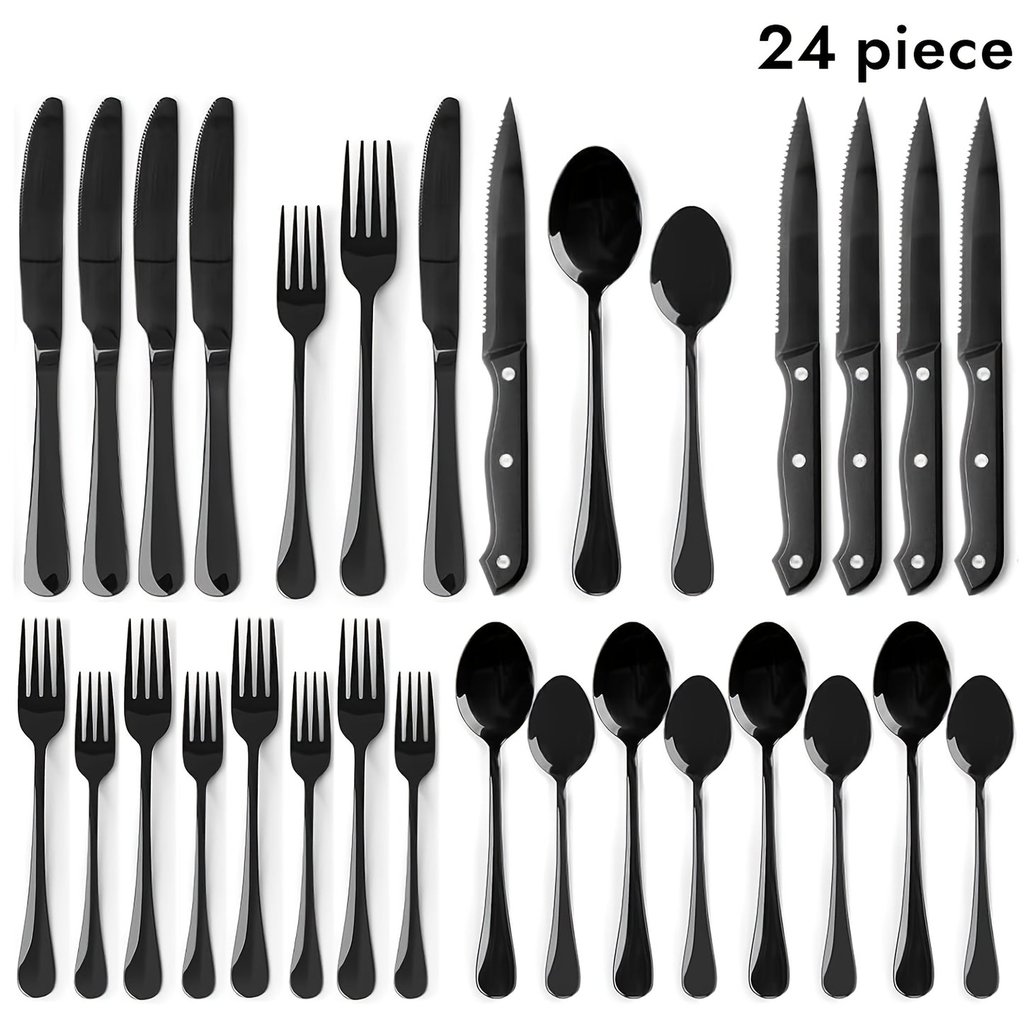 24/48-Piece Stainless Steel Silverware Set with Steak Knives – Mirror-Polished Tableware