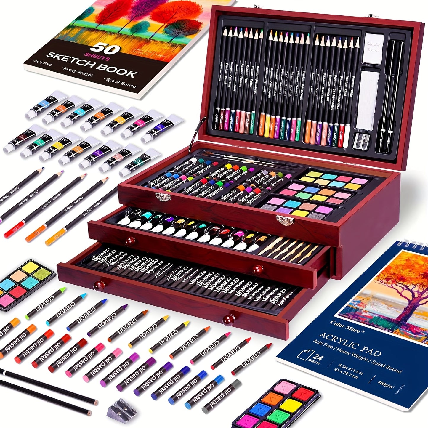 175-Piece Deluxe Art Set in Wooden Case – Complete Art Kit - Roomsium