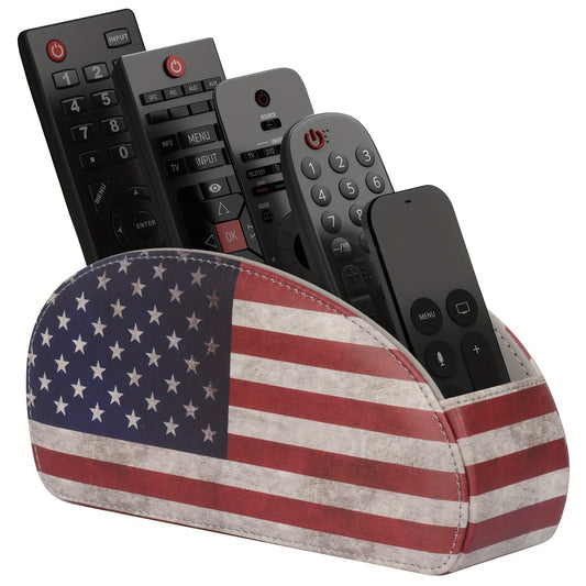 5-Compartment Remote Control Holder – Faux Leather Desk Organizer for TV & Media Remotes
