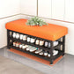 Modern Entrance Shoe Changing Stool with Storage Rack – Metal Frame Organizer with Soft Cushion
