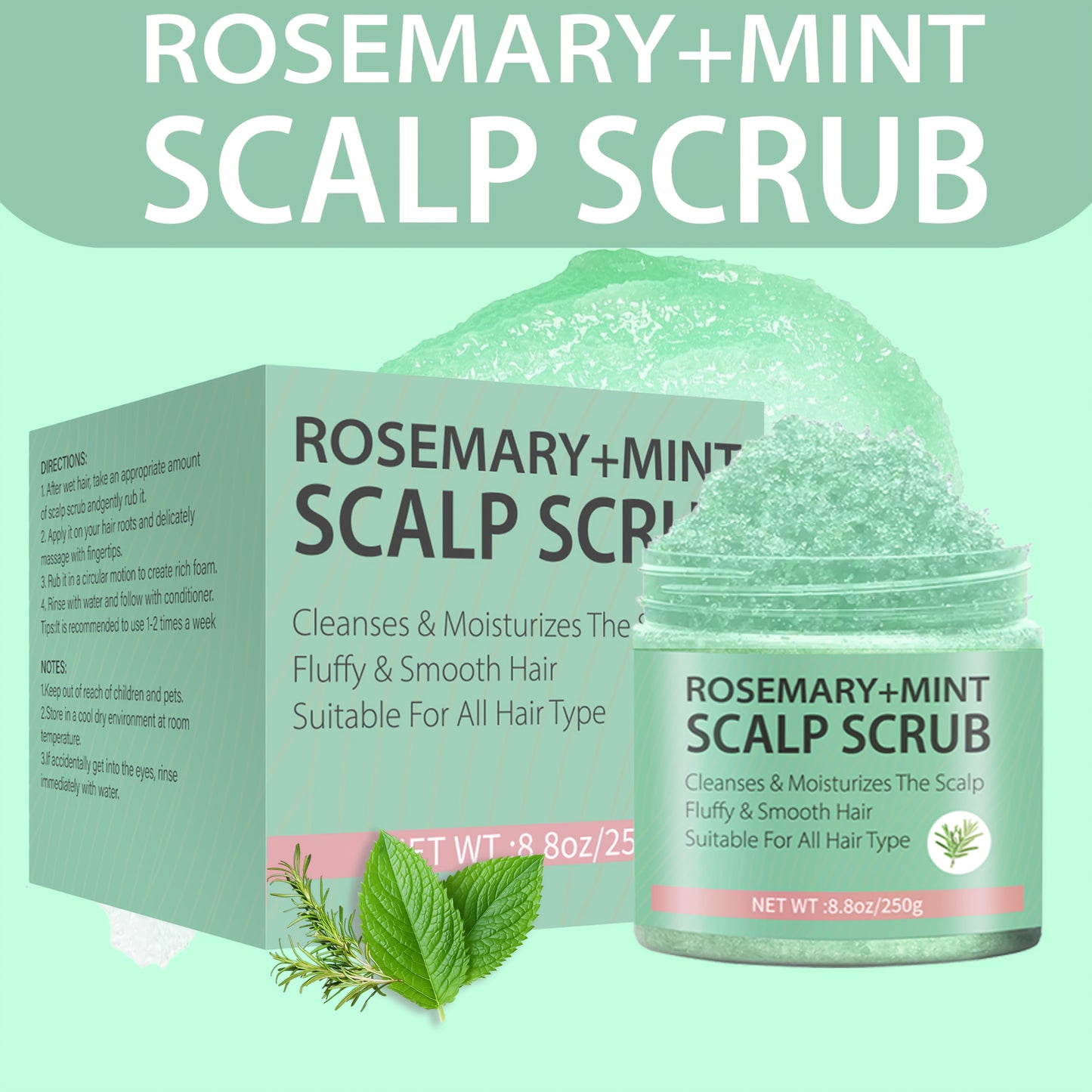 Rosemary Mint Scalp Scrub with Massager – Exfoliating Hair Care