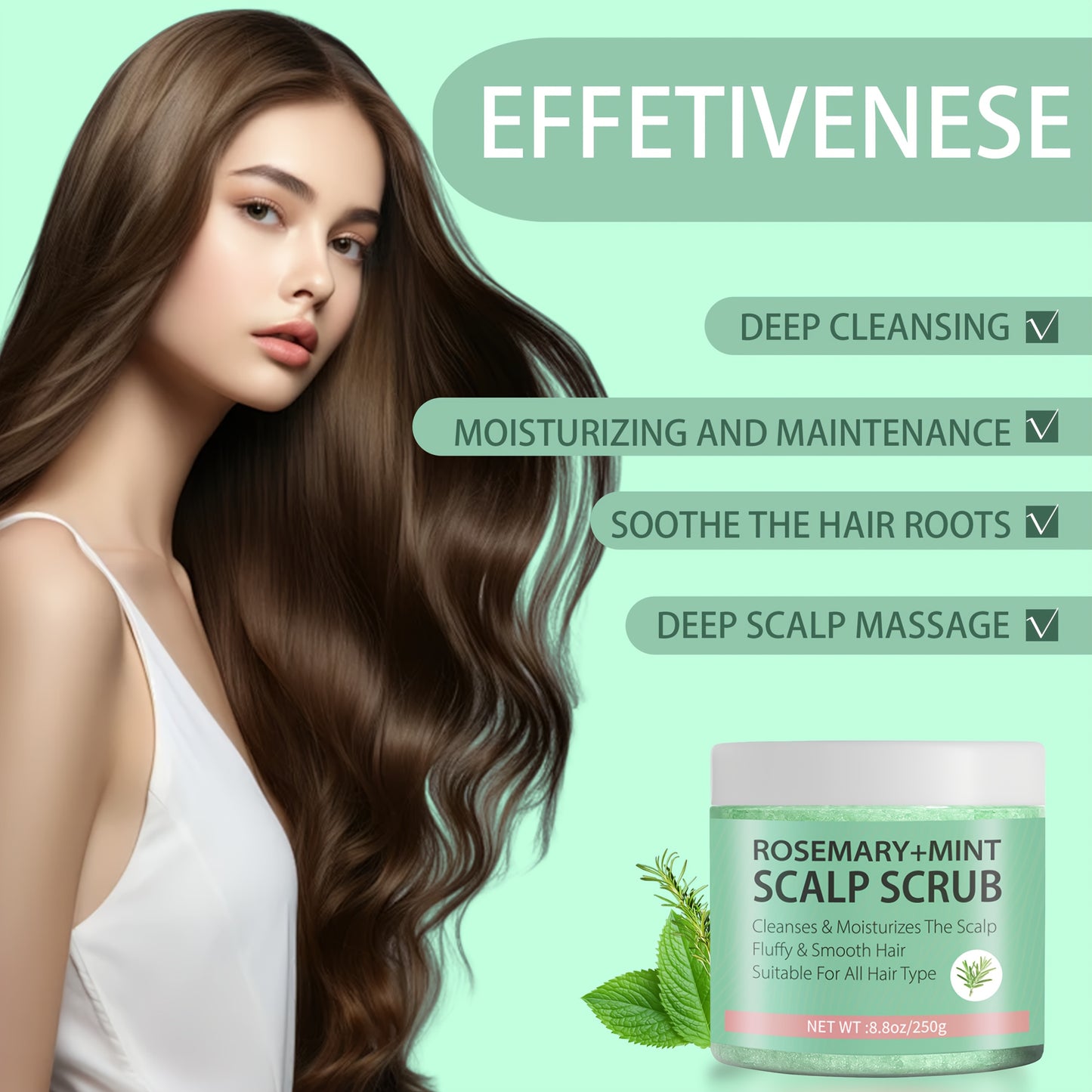 Rosemary Mint Scalp Scrub with Massager – Exfoliating Hair Care