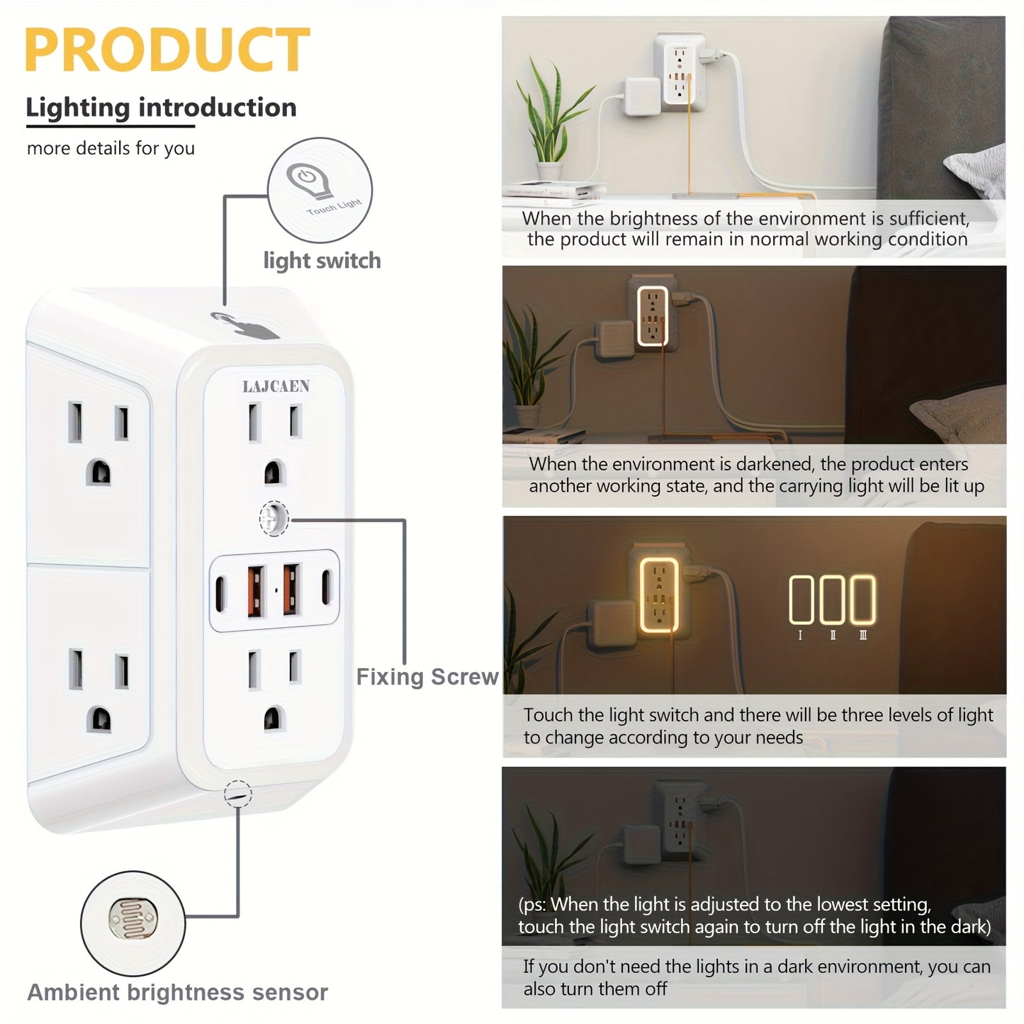 10-in-1 USB Wall Charger Surge Protector with Night Light