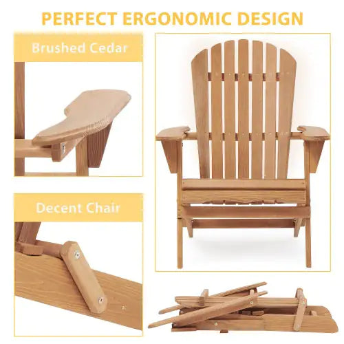 Wooden Folding Adirondack Chair Set – Solid Wood, 2-Piece - Roomsium