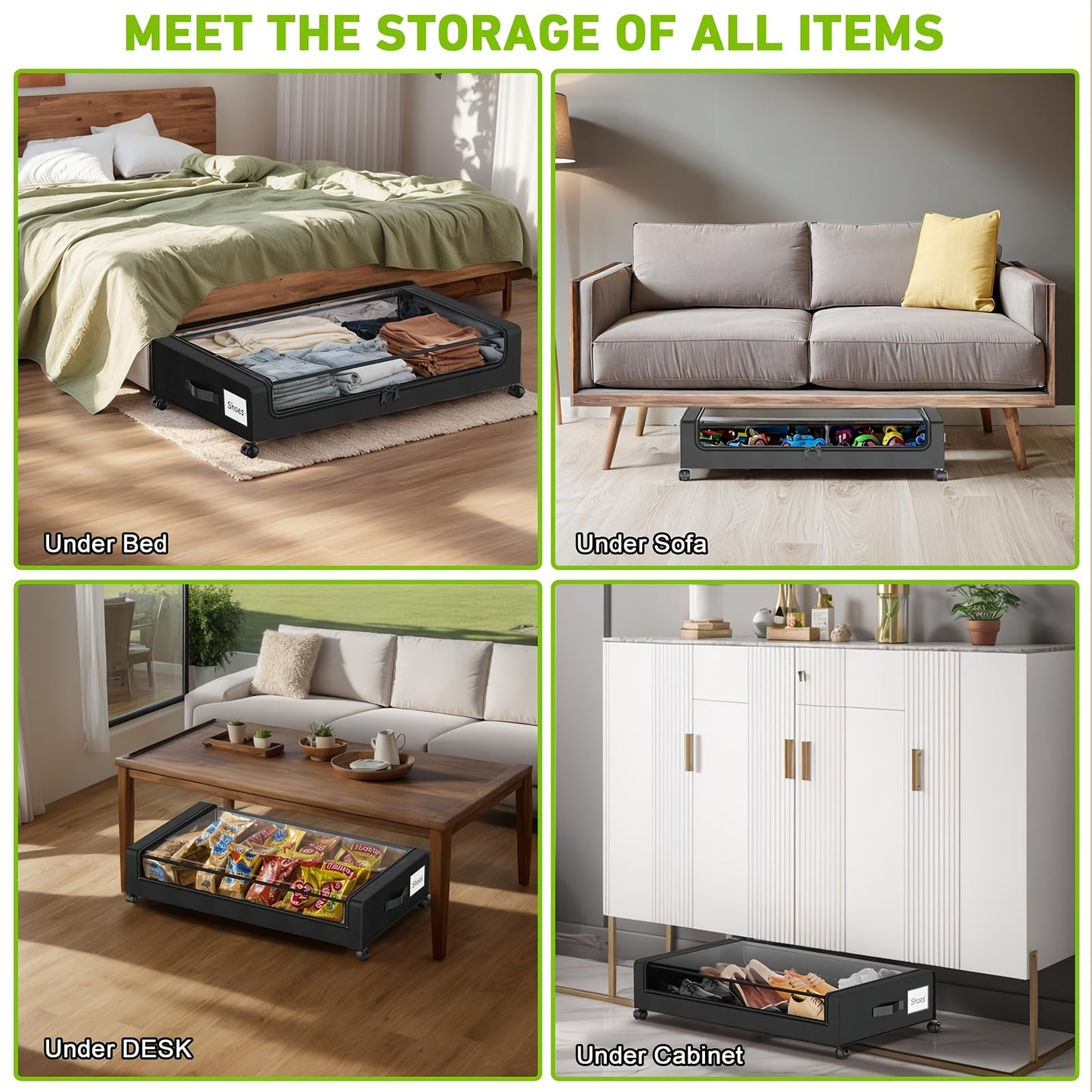 2-Pack Under Bed Storage with Wheels – 60L Each