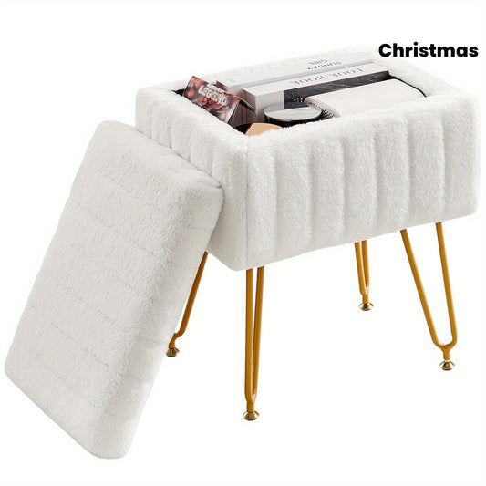 OLIXIS Faux Fur Chair with Hidden Storage & Metal Legs