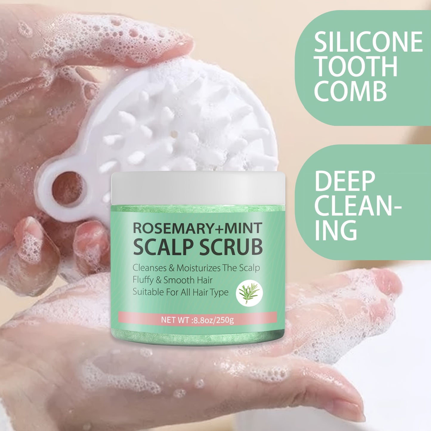 Rosemary Mint Scalp Scrub with Massager – Exfoliating Hair Care