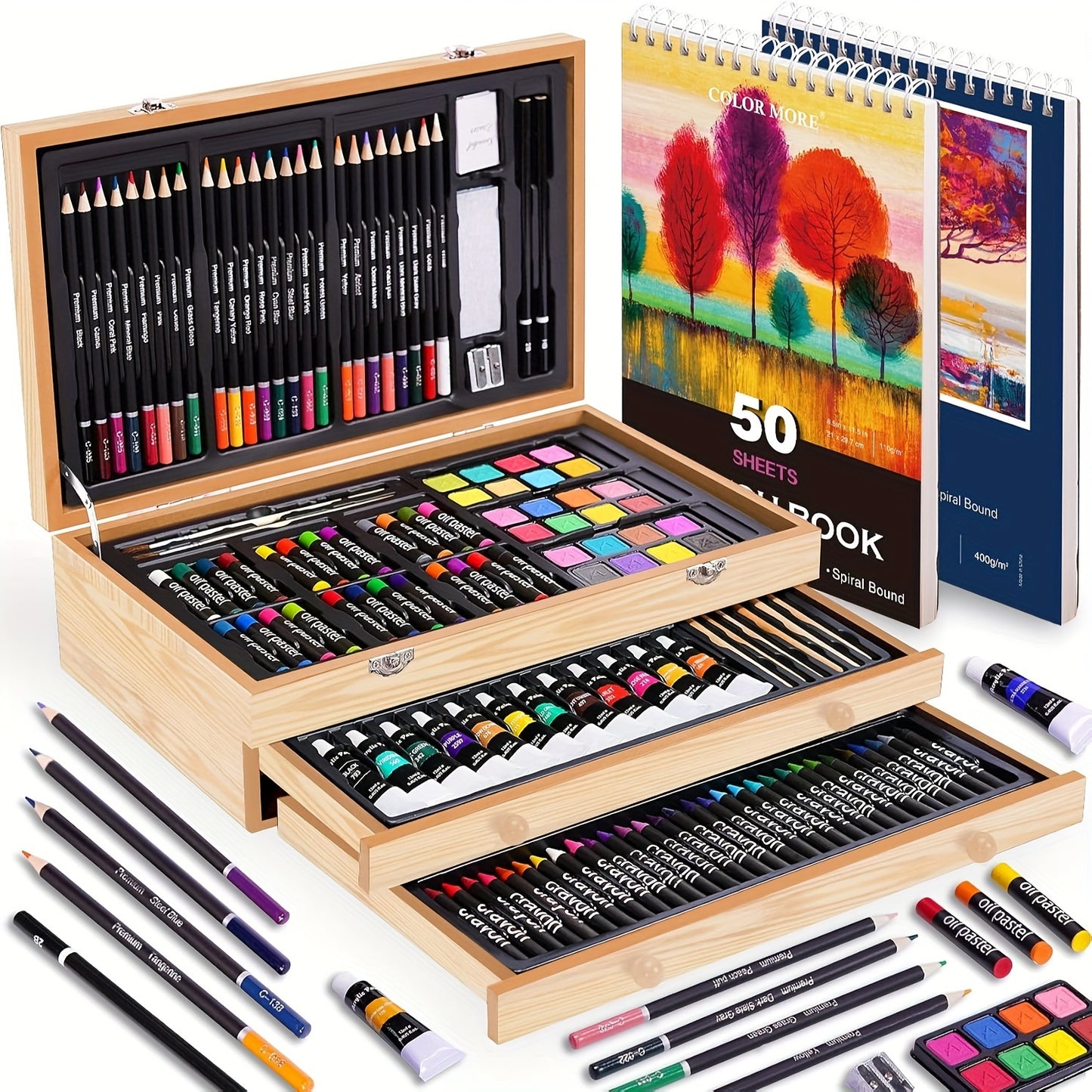 175-Piece Deluxe Art Set in Wooden Case – Complete Art Kit - Roomsium