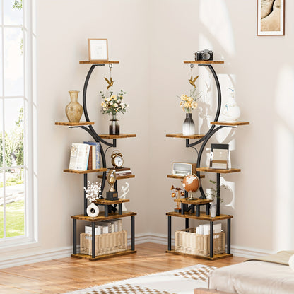 8-Tier Bookshelf with Lights – Metal & Wood Display Unit