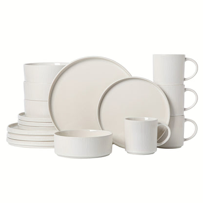 16-Piece White Patterned Ceramic Tableware Set – European Classic Dinnerware for Elegant Dining