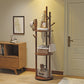 Rotary Solid Wood Coat Rack with 3 Shelves & 9 Hooks – Freestanding 360° Rotating Organizer