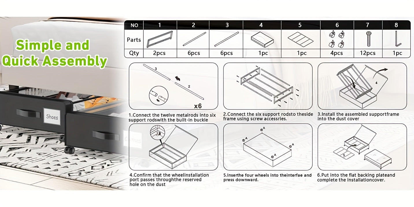 2-Pack Under Bed Storage with Wheels – 60L Each