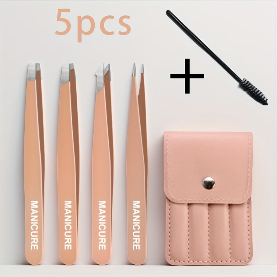 Stainless Steel Eyebrow Tweezer Set – 4 or 5 Piece Grooming Kit | Precision Tweezers for Eyebrow Shaping & Lash Application