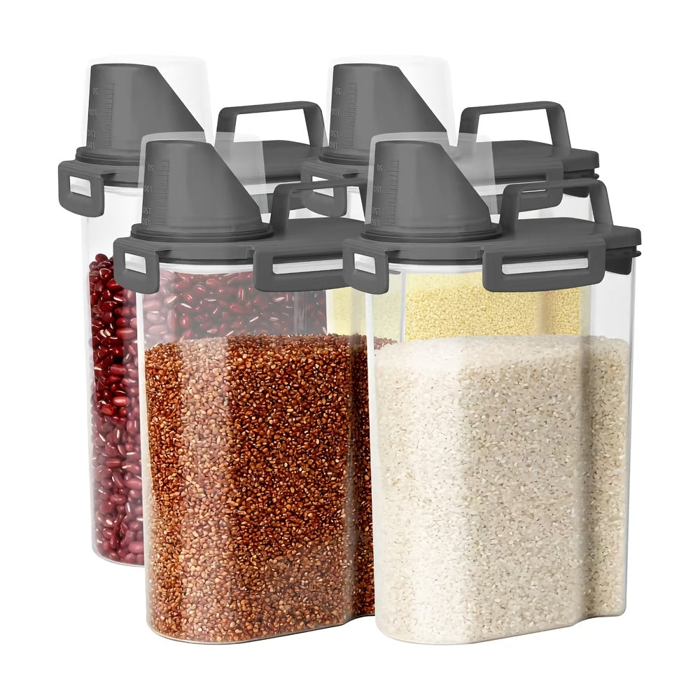 4pcs Rice & Dry Grain Storage Containers – 5lb Capacity with Flip-Top Pouring Lid