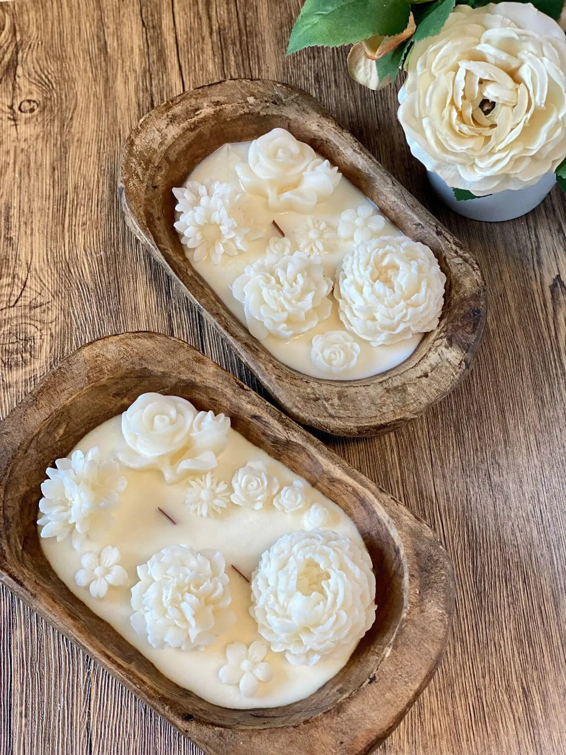 Botanical Wooden Bowl Candle – Handcrafted Soy Wax Decor - Roomsium