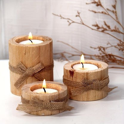 3-Piece Wooden Decorative Holder Set – Rustic Candle Holder or Planter Display