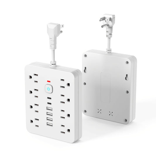 14-in-1 Power Strip with 8 AC Outlets, 4 USB-A & 2 USB-C Ports | 110–130V | Independent Switch & Overload Protection