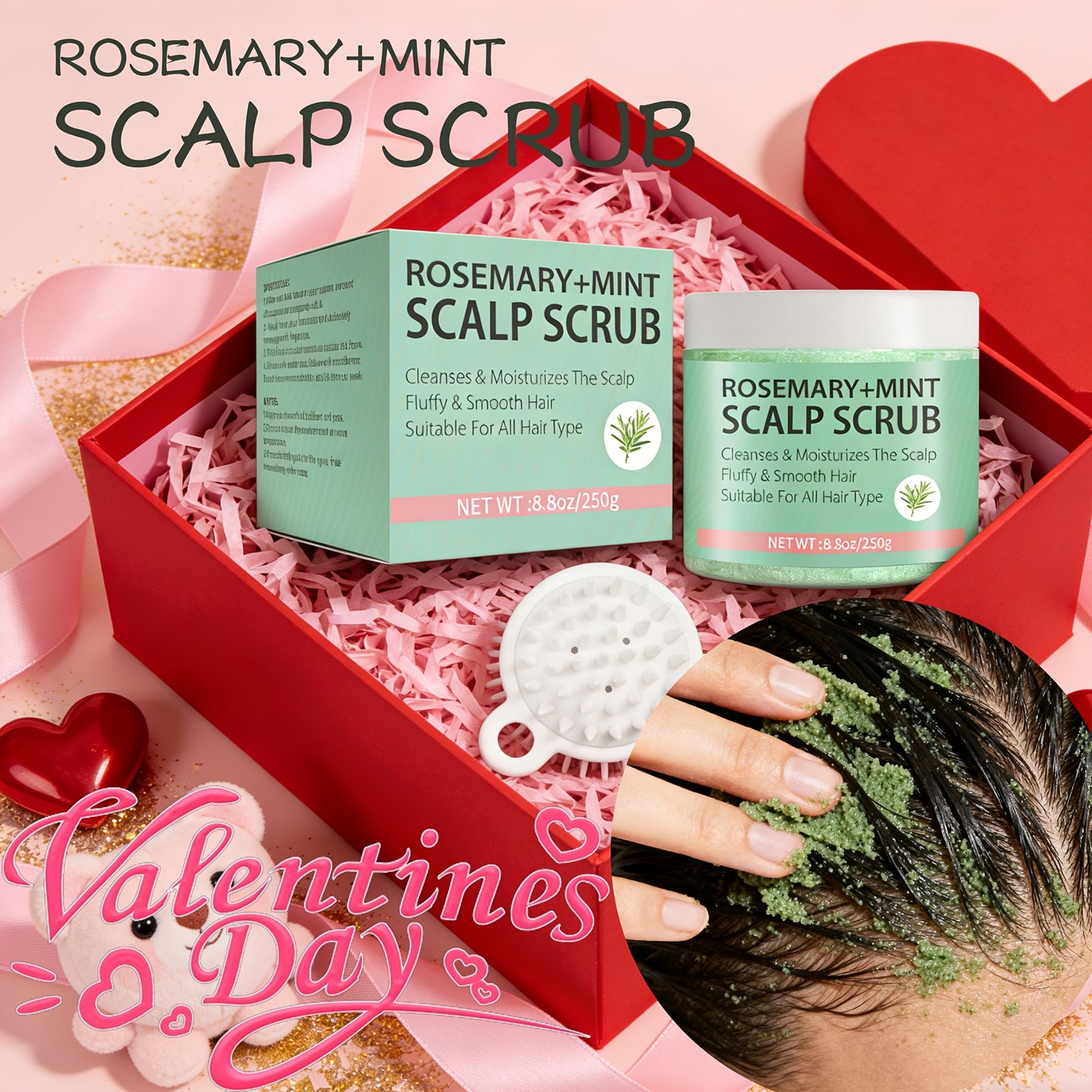 Rosemary Mint Scalp Scrub with Massager – Exfoliating Hair Care
