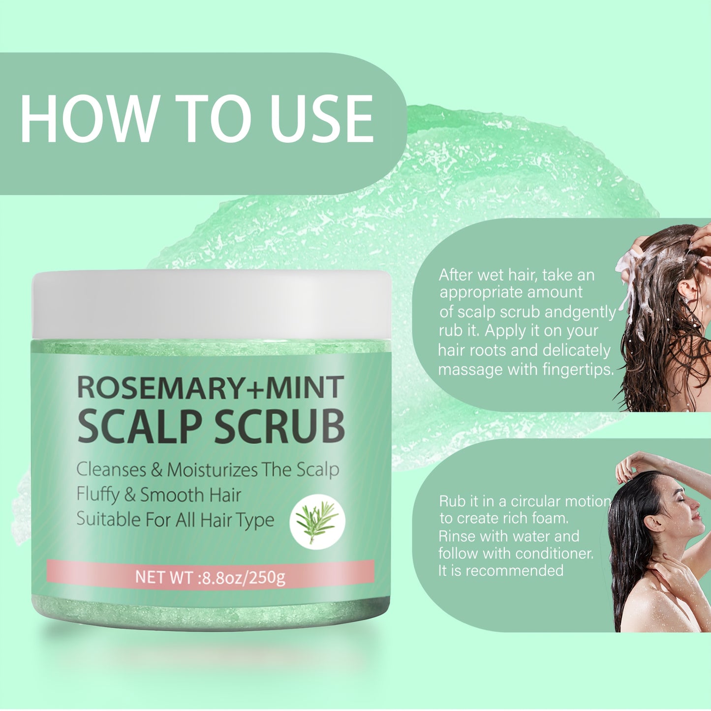 Rosemary Mint Scalp Scrub with Massager – Exfoliating Hair Care