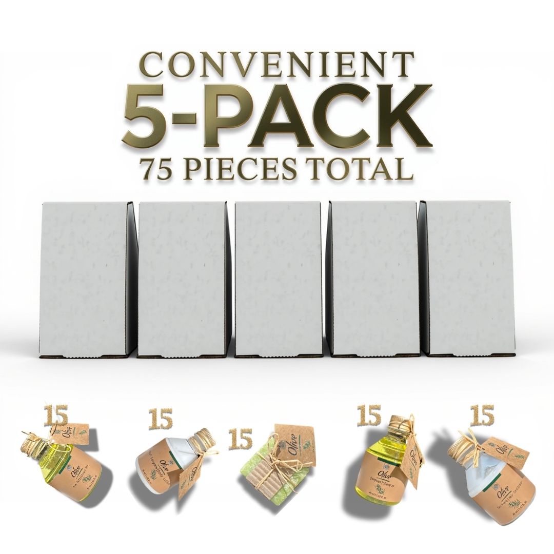 Roomsium Olive 75-Piece Toiletries Set | Travel Size Guest Amenities