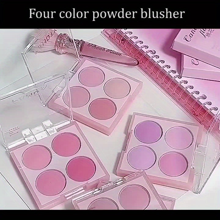 4-Color Blush Palette – Pink & Red Gradient Powder Compact