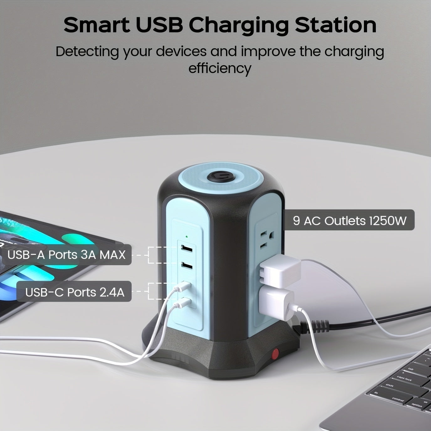 SUPERDANNY 12-Outlet Power Strip Tower with USB & Surge Protection – 35W Fast Charging Station