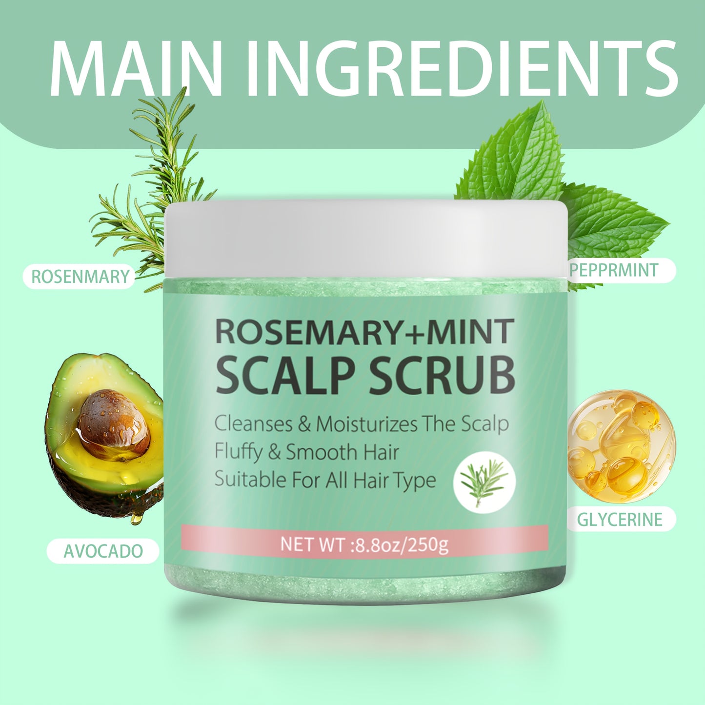 Rosemary Mint Scalp Scrub with Massager – Exfoliating Hair Care