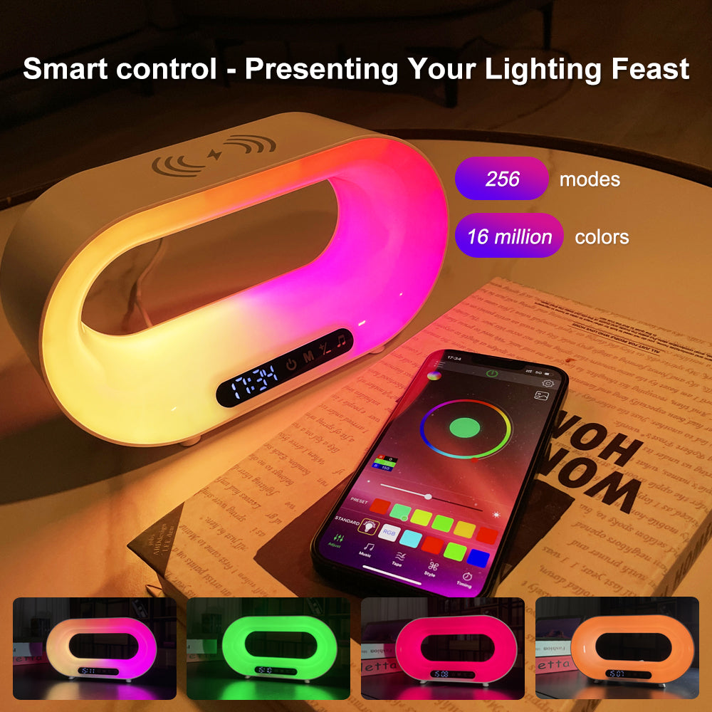 3-in-1 LED Night Light with Wireless Charger & Alarm Clock (RGB, App Control)