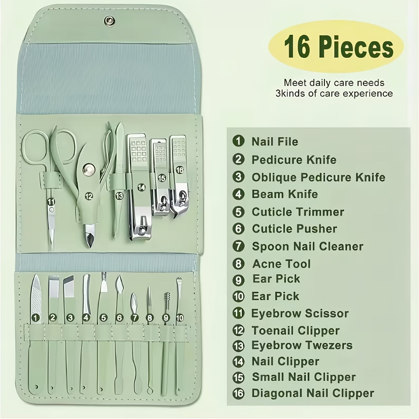 16 Piece Stainless Steel Nail Clipper Set – Travel Grooming Kit