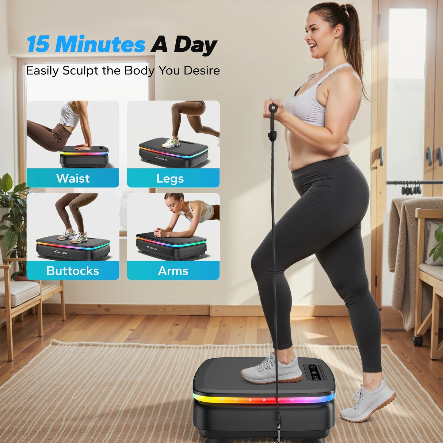 MERACH Vibration Plate Exercise Machine with LED Lights & Bluetooth – Full-Body Fitness Platform