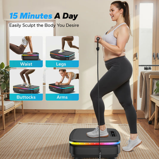 MERACH Vibration Plate Exercise Machine with LED Lights & Bluetooth – Full-Body Fitness Platform