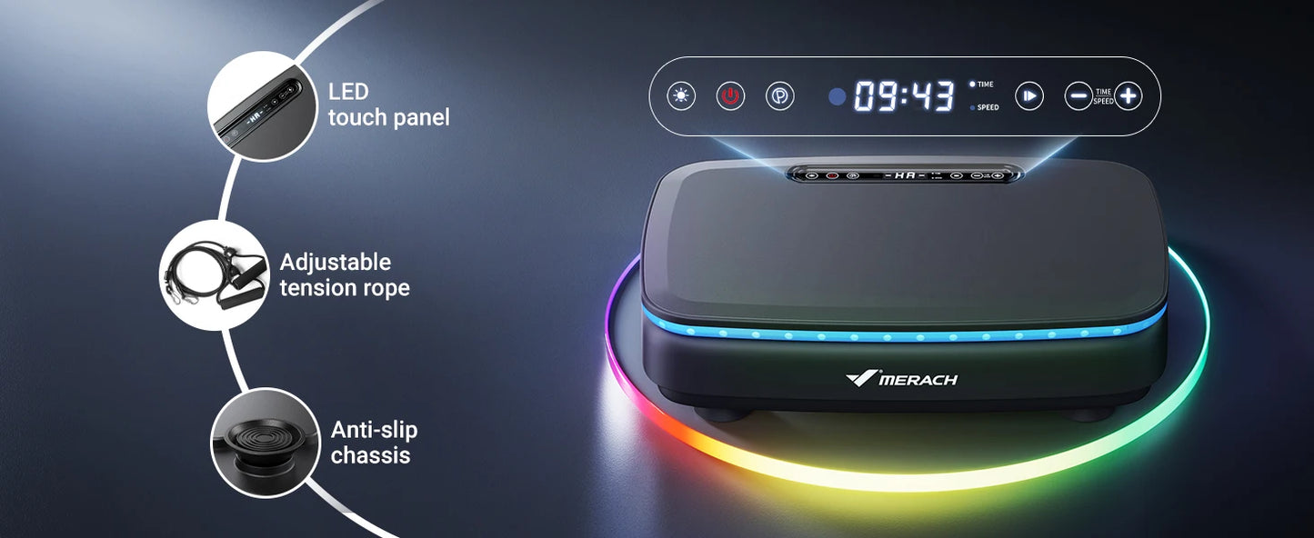 MERACH Vibration Plate Exercise Machine with LED Lights & Bluetooth – Full-Body Fitness Platform