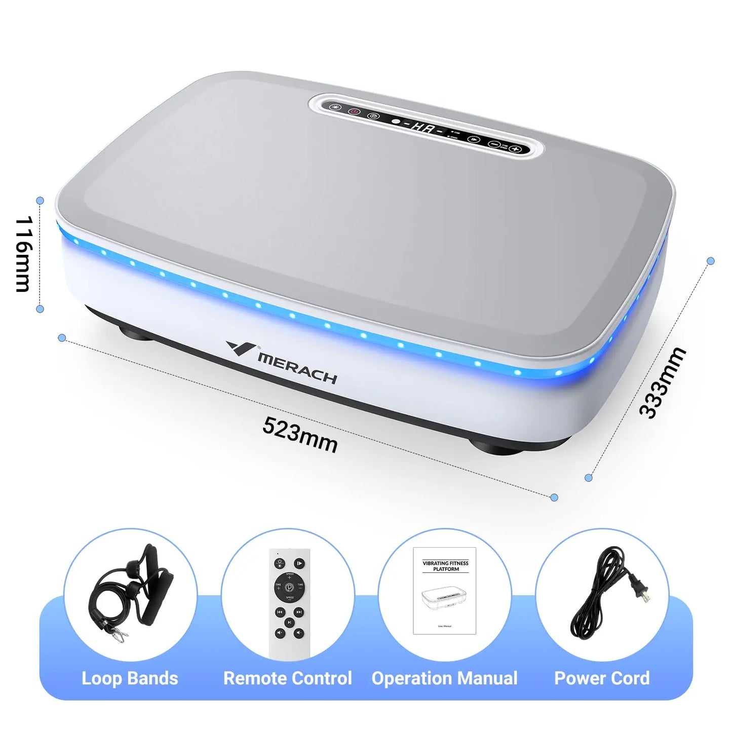 MERACH Vibration Plate Exercise Machine with LED Lights & Bluetooth – Full-Body Fitness Platform