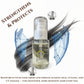 Hair care product bottle with text about strengthening and protecting hair on a white background