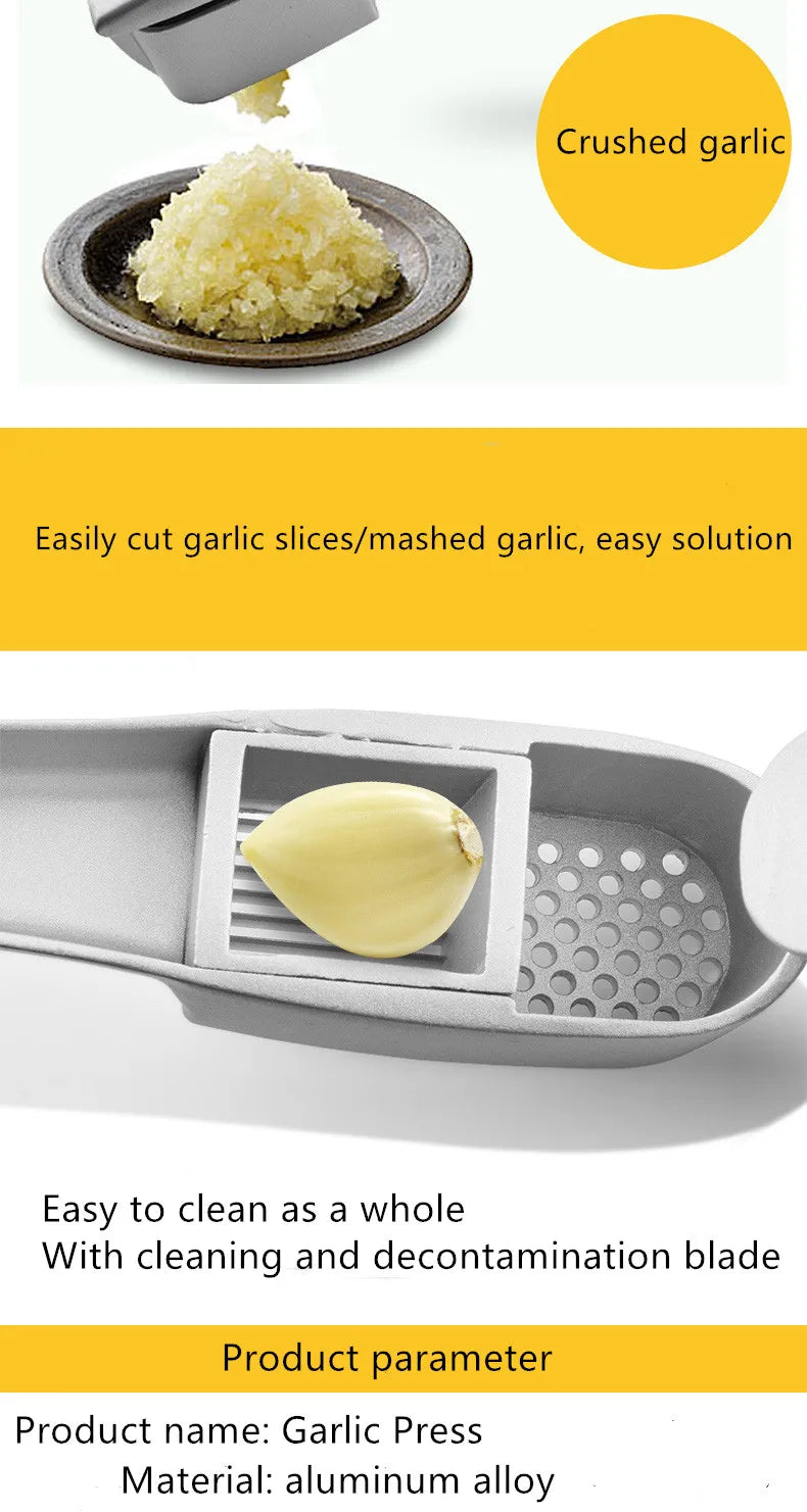 Manual Garlic Press – Heavy-Duty Aluminum Alloy Garlic Crusher & Slicer