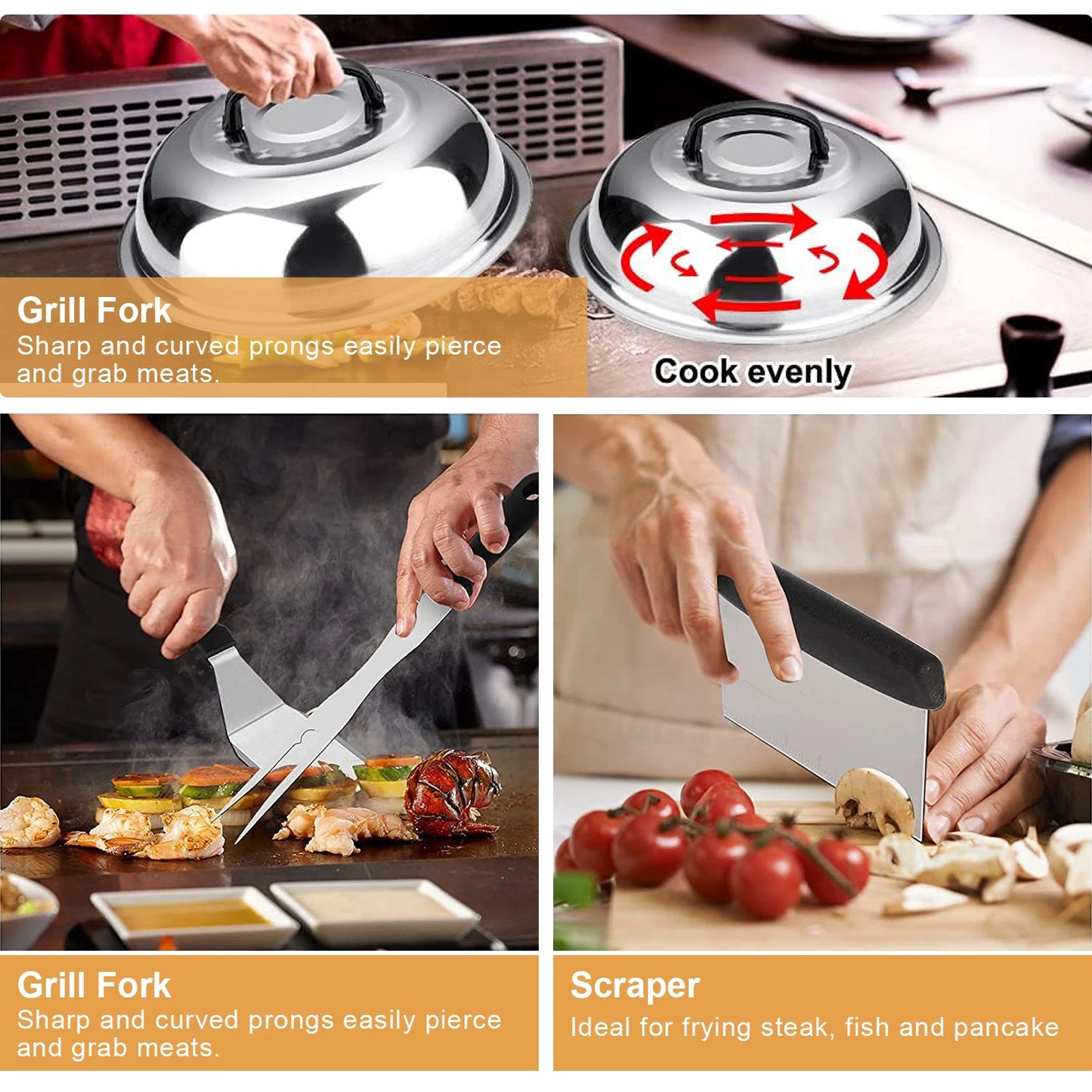 132PCS BBQ Griddle Accessories Kit Stainless Steel Outdoor Set