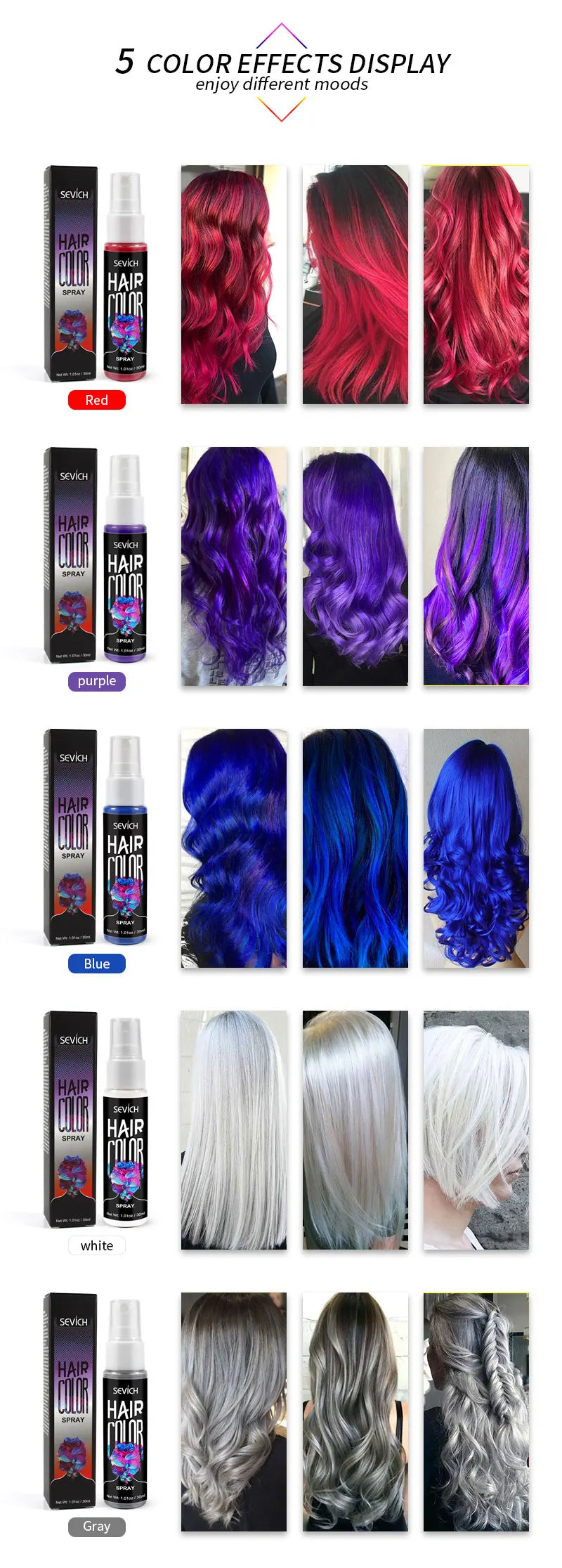 Temporary Hair Color Spray 30ml – Washable Styling Color