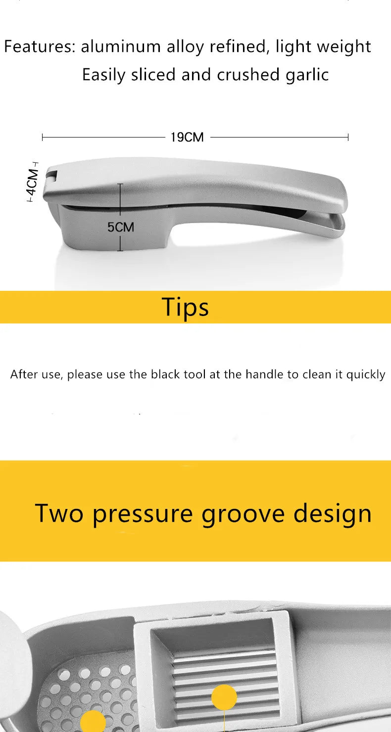 Manual Garlic Press – Heavy-Duty Aluminum Alloy Garlic Crusher & Slicer