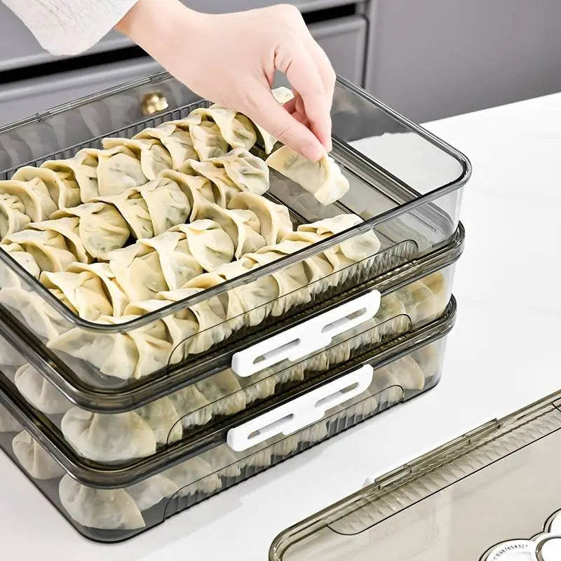 Transparent Dumpling Storage Box with Lid – Stackable Plastic Food Organizer (1pc)