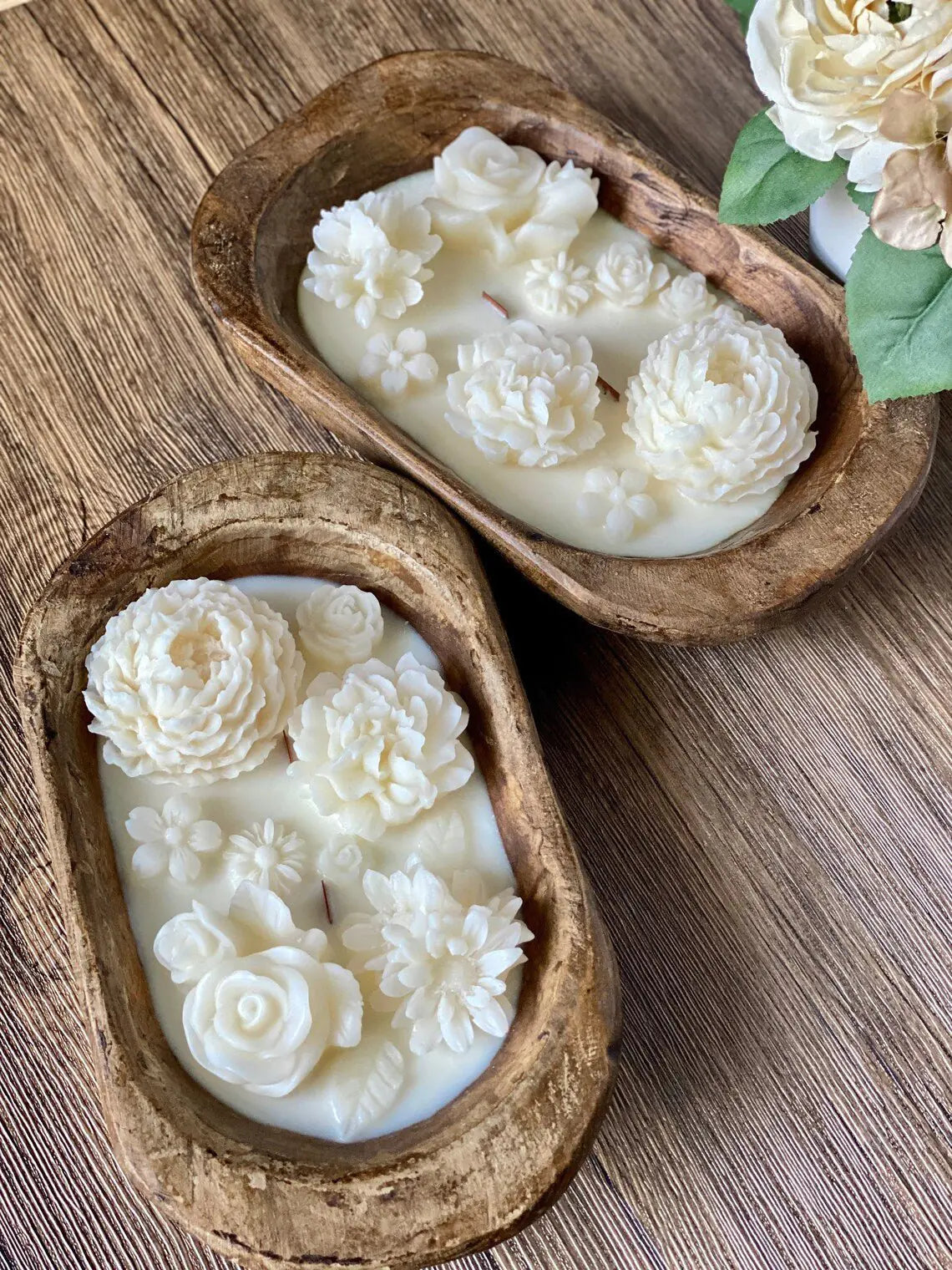 Botanical Wooden Bowl Candle – Handcrafted Soy Wax Decor - Roomsium