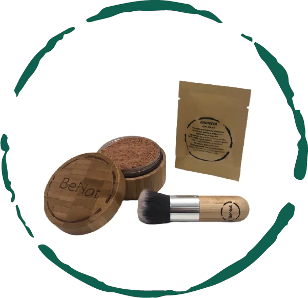 Bronzer Loose Powder Set – Refillable Bamboo Case, 0.4 oz Refill & Kabuki Brush